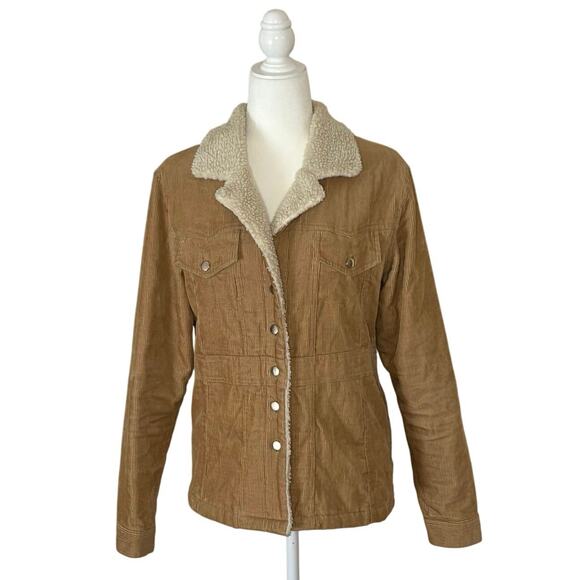 VTG Rave Sherpa-lined Corduroy Trucker Jacket Y2K Women's L | Tan | Retro | EUC - Picture 1 of 13